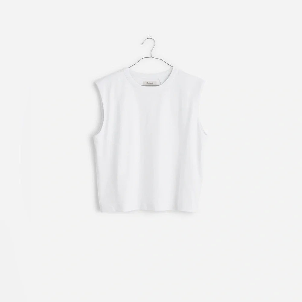 Madewell Womens Structured Muscle Tee Crewneck Padded Shoulders NR246 XS White
